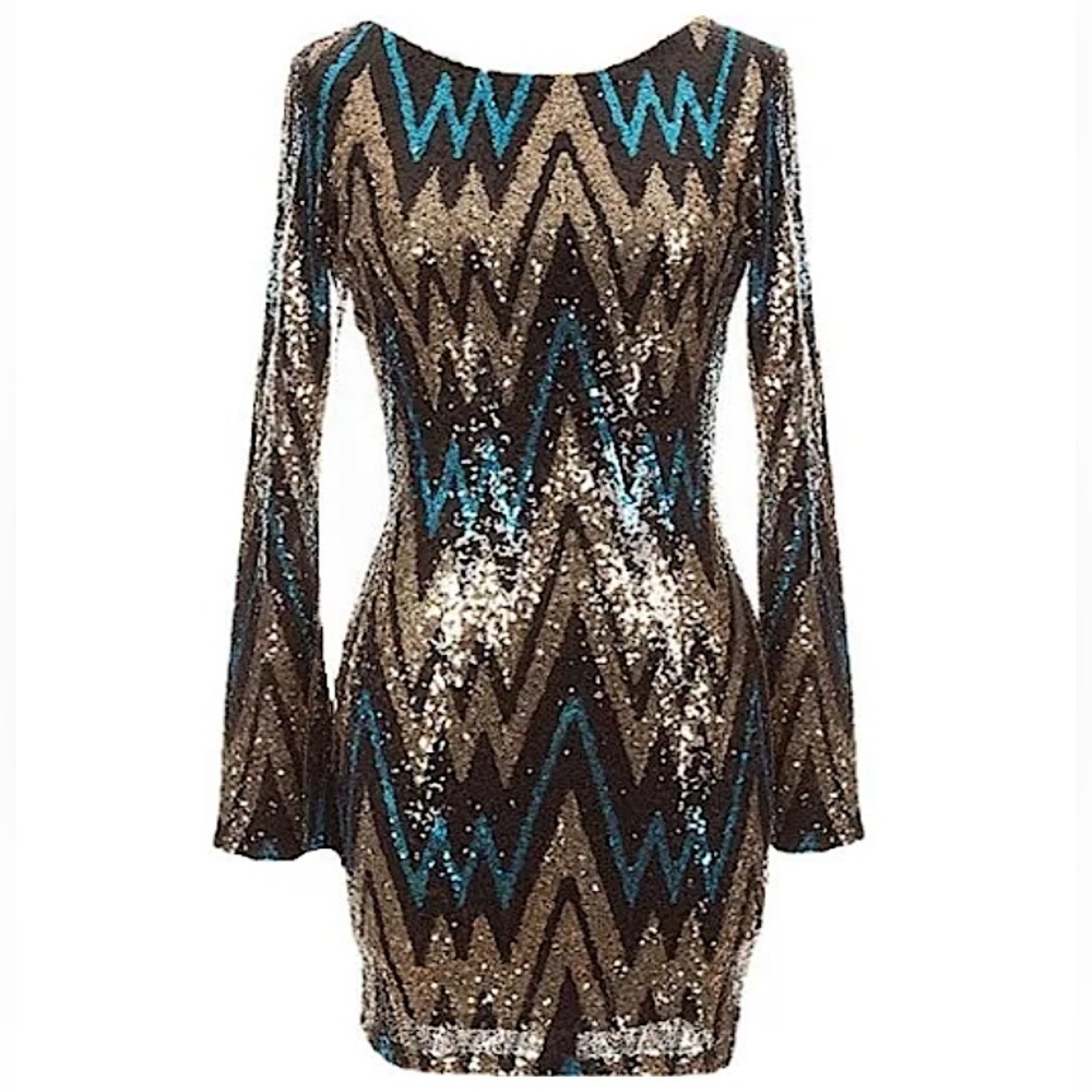 VA VA VOOM #39 Long-Sleeve Gold Sequin Bodycon Dress